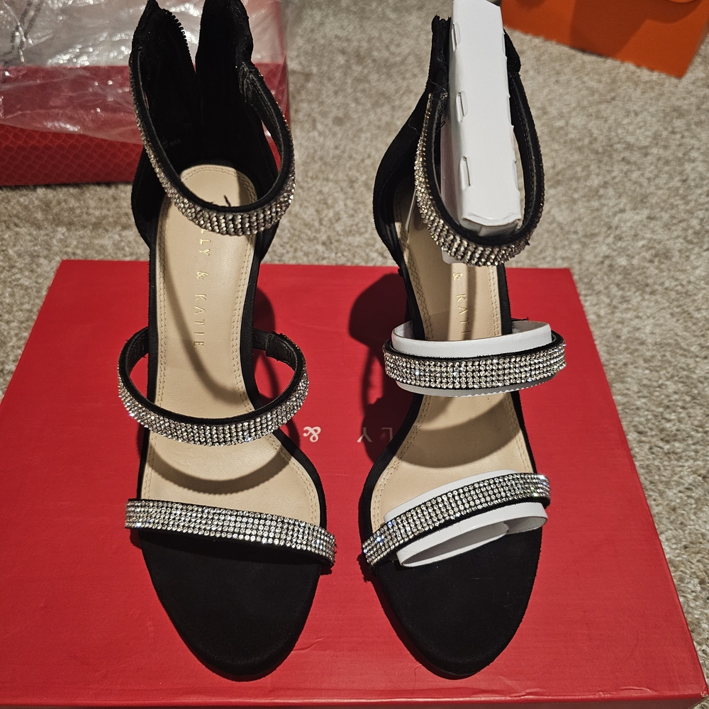 Kelly & Katie Black Heels with Rhinestone Straps